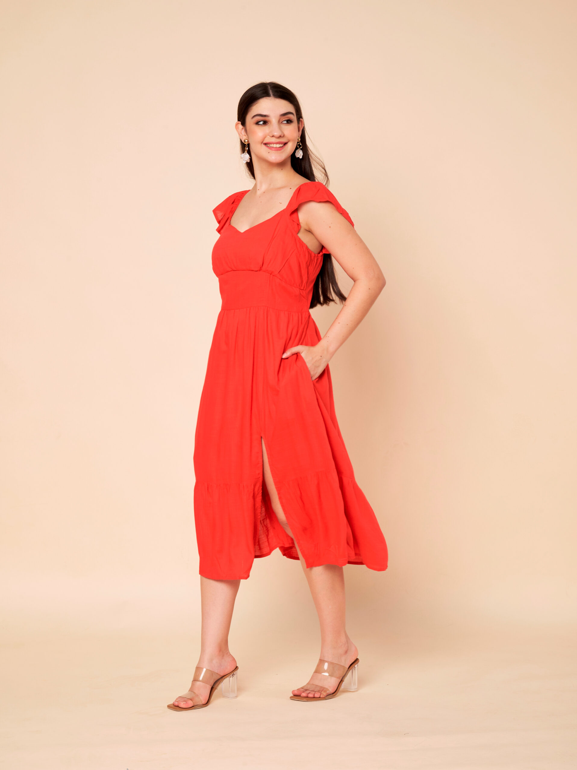Red Length Dress Right Side