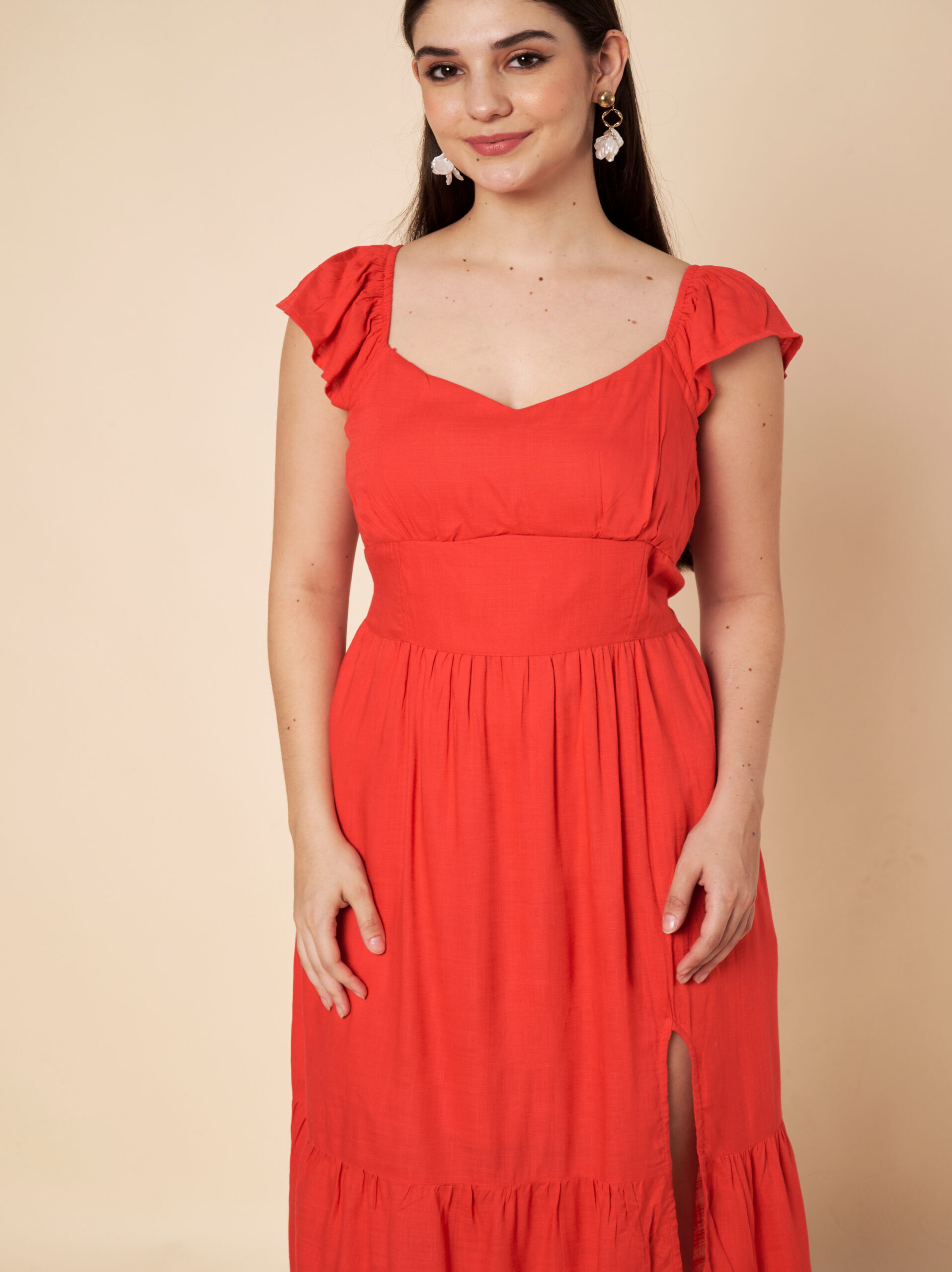 Red Length Dress Side
