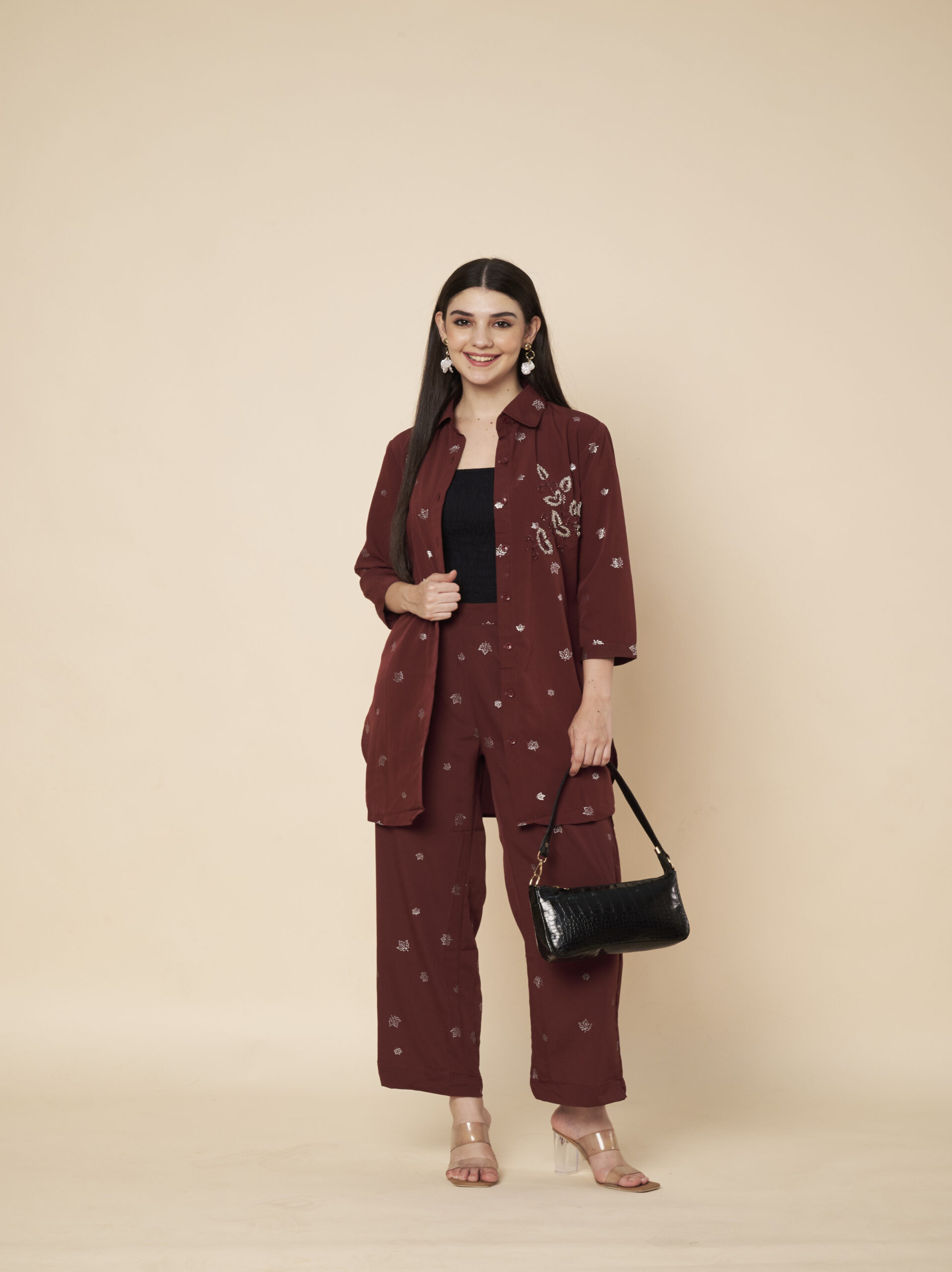 Shirt Pant CO-Ords Set Maroon Front