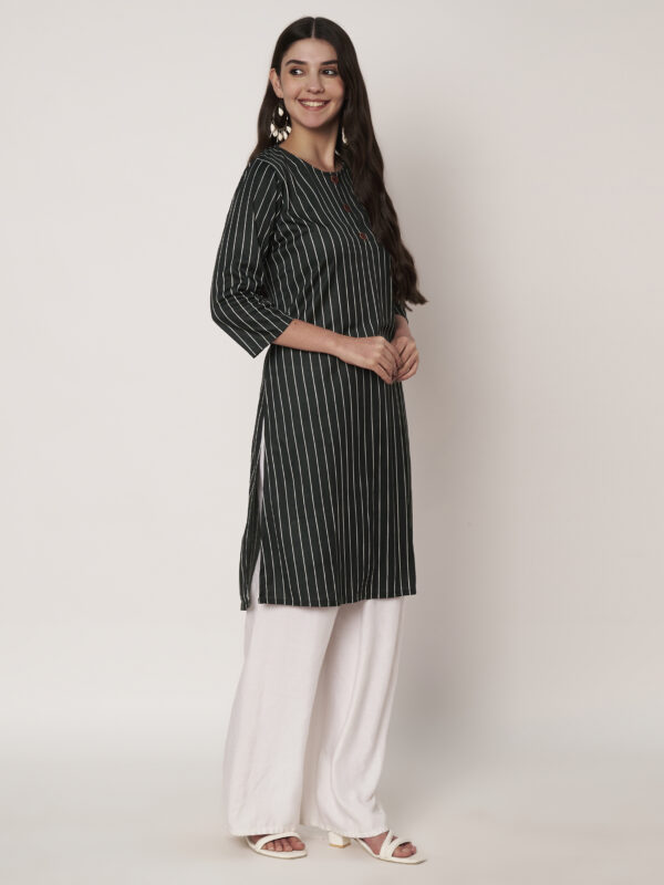 Striped Polyester Straight Kurta - Green