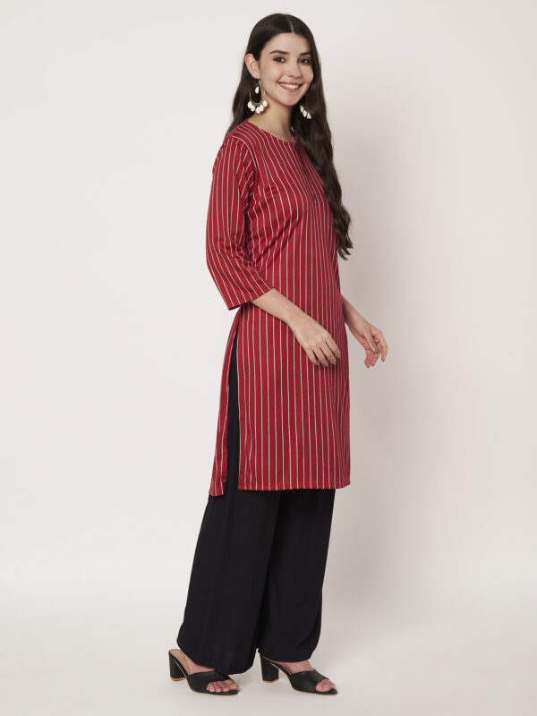 Striped Polyester Straight Kurta - Red