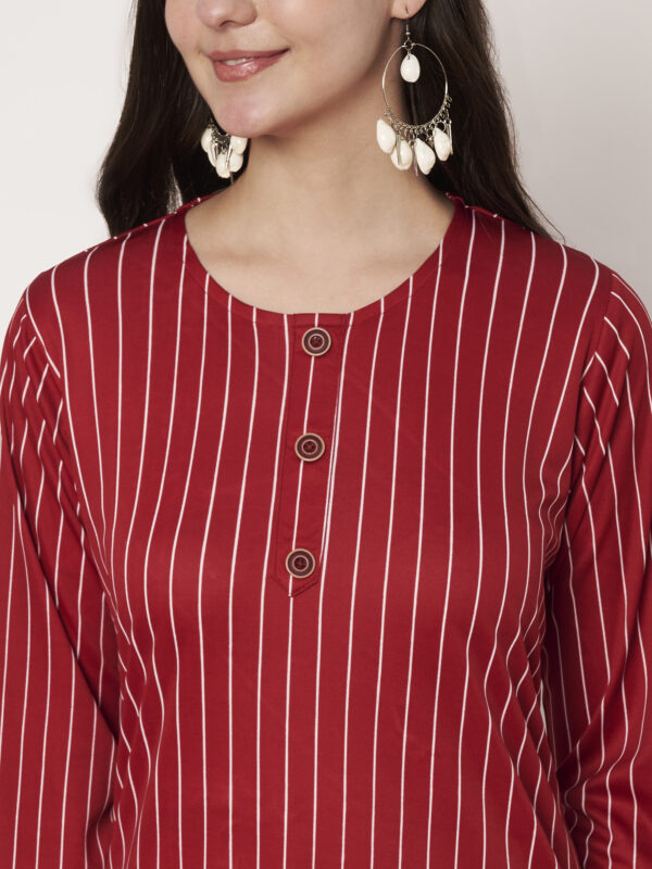 Striped Polyester Straight Kurta (Red)