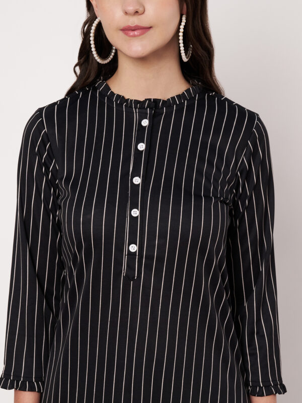 Striped Polyester Straight Kurta - Set (Black)