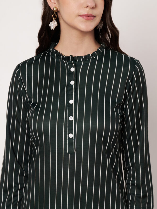 Striped Polyester Straight Kurta - Set (Green)