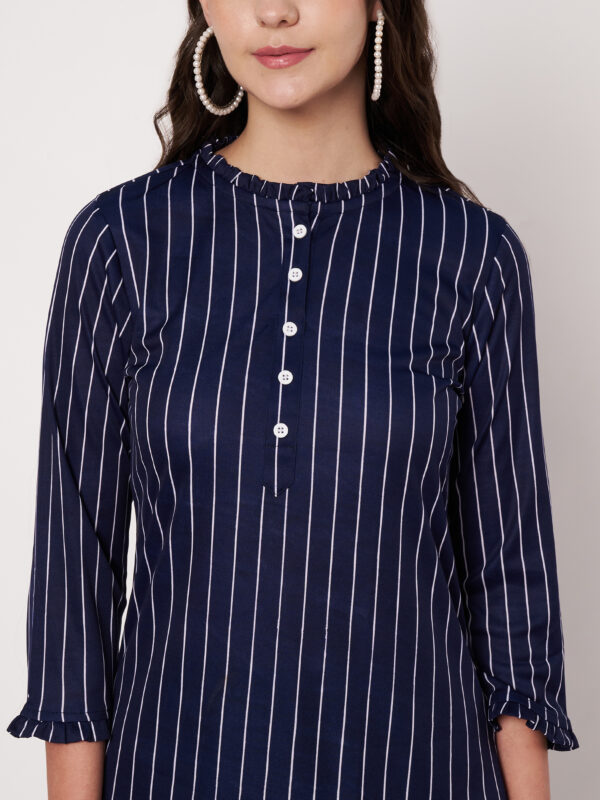 Striped Polyester Straight Kurta - Set (Navy)