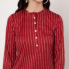 Striped Polyester Straight Kurta - Set (Red)