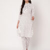 Striped Polyester Straight Kurta Set - White