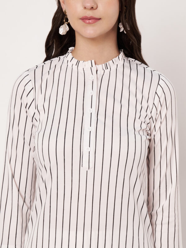 Striped Polyester Straight Kurta - Set (White)