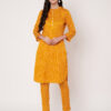 Striped Polyester Straight Kurta Set - Yellow