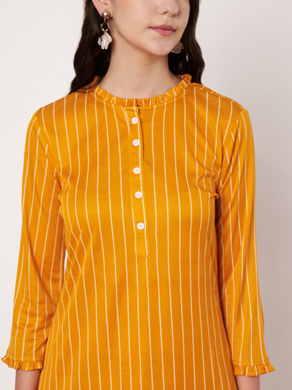 Striped Polyester Straight Kurta - Set (Yellow)