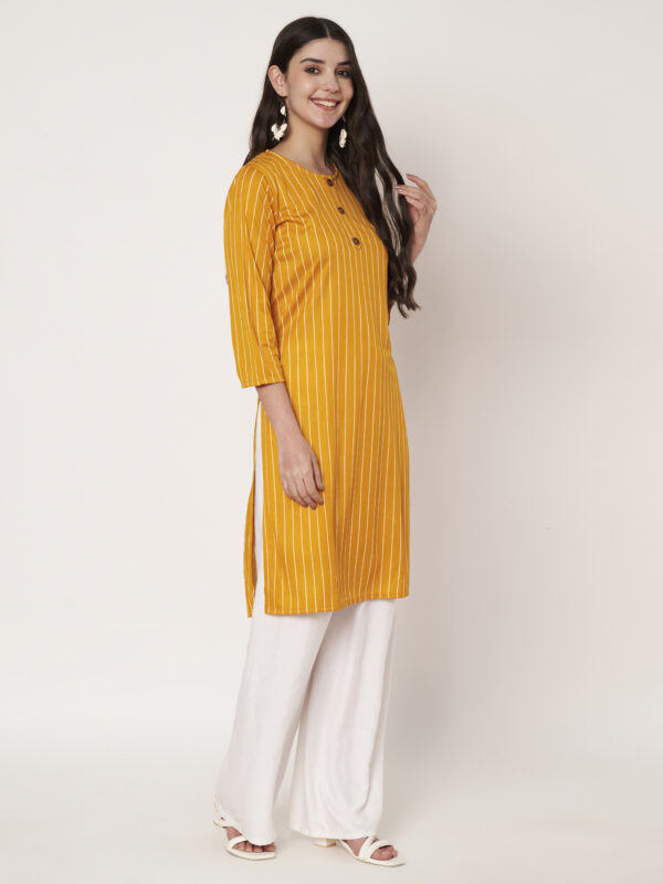 Striped Polyester Straight Kurta - Yellow
