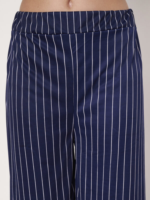 Women Blue Trousers Loose Fit Polyester