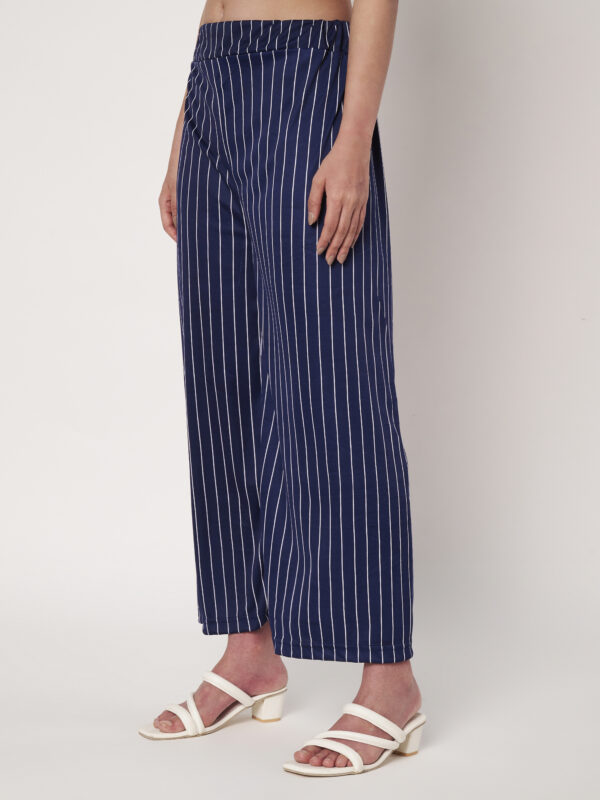 Women Blue Trousers Polyester Loose Fit