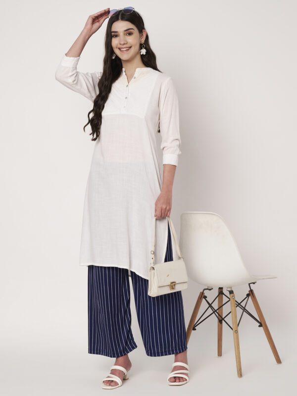 Women Loose Fit Blue Polyester Trousers