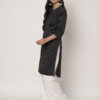 Women Striped Polyester Straight - Kurta - Black