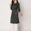 Women Striped Polyester Straight - Kurta - Green