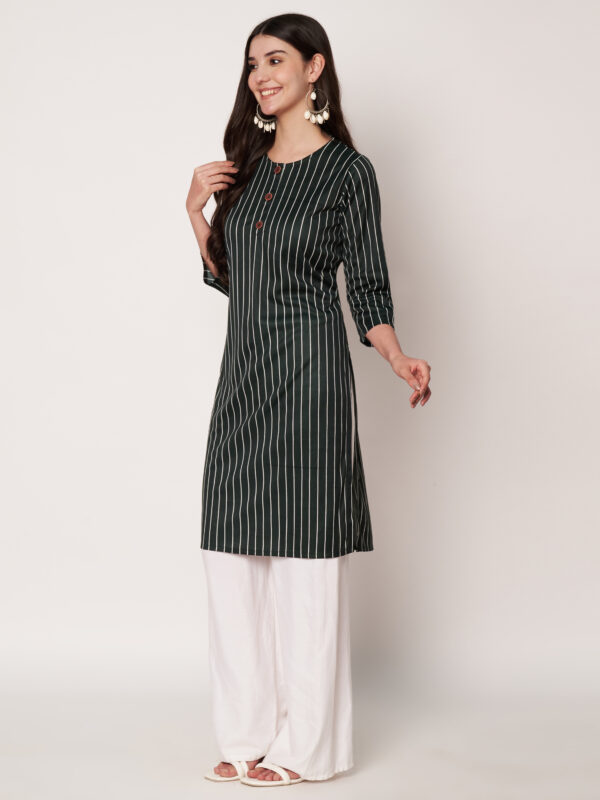 Women Striped Polyester Straight - Kurta - Green