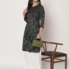 Women Striped Polyester Straight Kurta (Green)