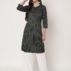Women Striped Polyester Straight Kurta - Green