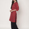 Women Striped Polyester Straight - Kurta - Red