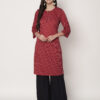 Women Striped Polyester Straight Kurta - Red