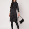 Women Striped Polyester Straight Kurta Set (Black)