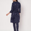 Women Striped Polyester Straight Kurta Set Navy