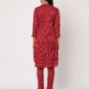 Women Striped Polyester Straight Kurta Set Red