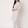 Women Striped Polyester Straight - Kurta Set - White