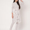 Women Striped Polyester Straight Kurta Set - White