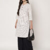 Women Striped Polyester Straight Kurta (White)