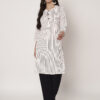 Women Striped Polyester Straight Kurta - White