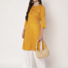 Women Striped Polyester Straight Kurta (Yellow)