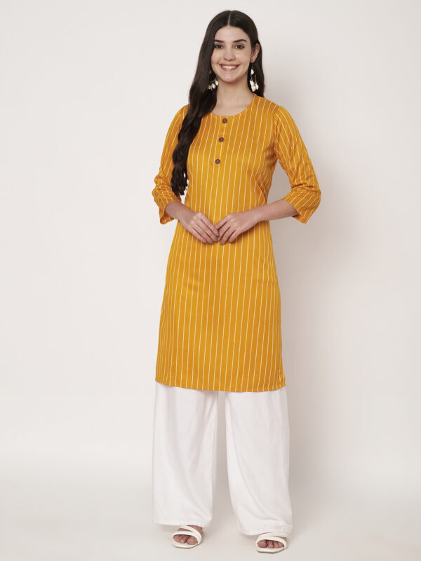 Women Striped Polyester Straight Kurta - Yellow