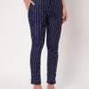 Women Striped Polyester Straight Pant Navy