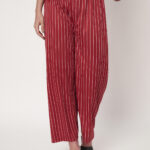 Womens Red Trousers Polyester Loose Fit