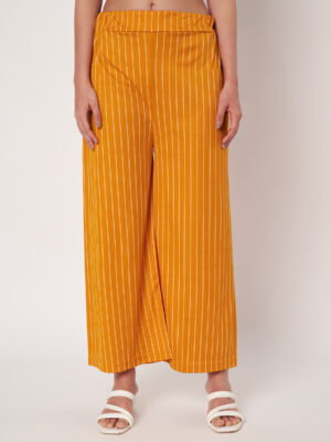 Womens Yellow Trousers Polyester Loose Fit